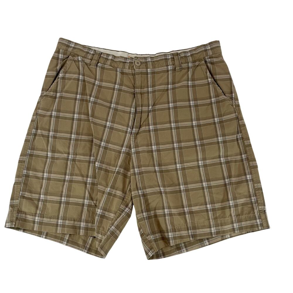 Urban Up Men's Plaid Flat Front Khaki Shorts Size 38 Cotton Casual
